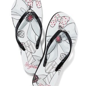 Brighton Boheme Women's Crystal Bow Black and White Flip Flops